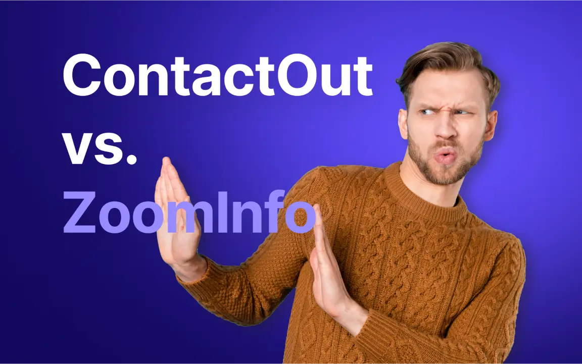 ContactOut vs. ZoomInfo text with a guy in the background